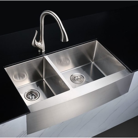 Anzzi Elysian 36" Farm House 40/60 Dual Basin Handmade Kitchen Sink K-AZ3620-3B